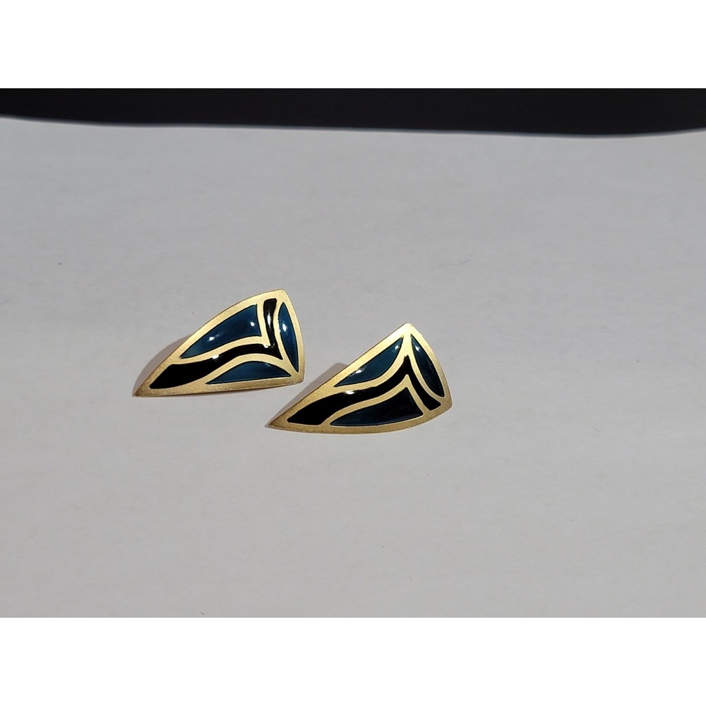 Vintage Gold Tone Black Zodiac Enameled Post Earrings‎